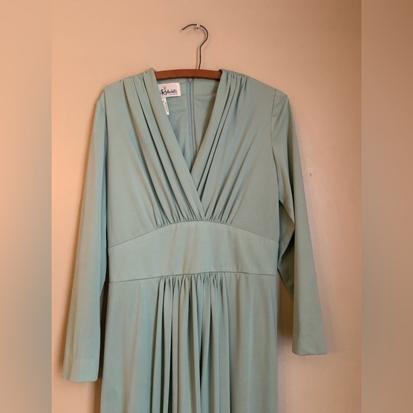 Vintage 1970's Fred Rothschild Maxi Dress Green Fall Winter Wedding Empire Waist - Picture 2 of 11